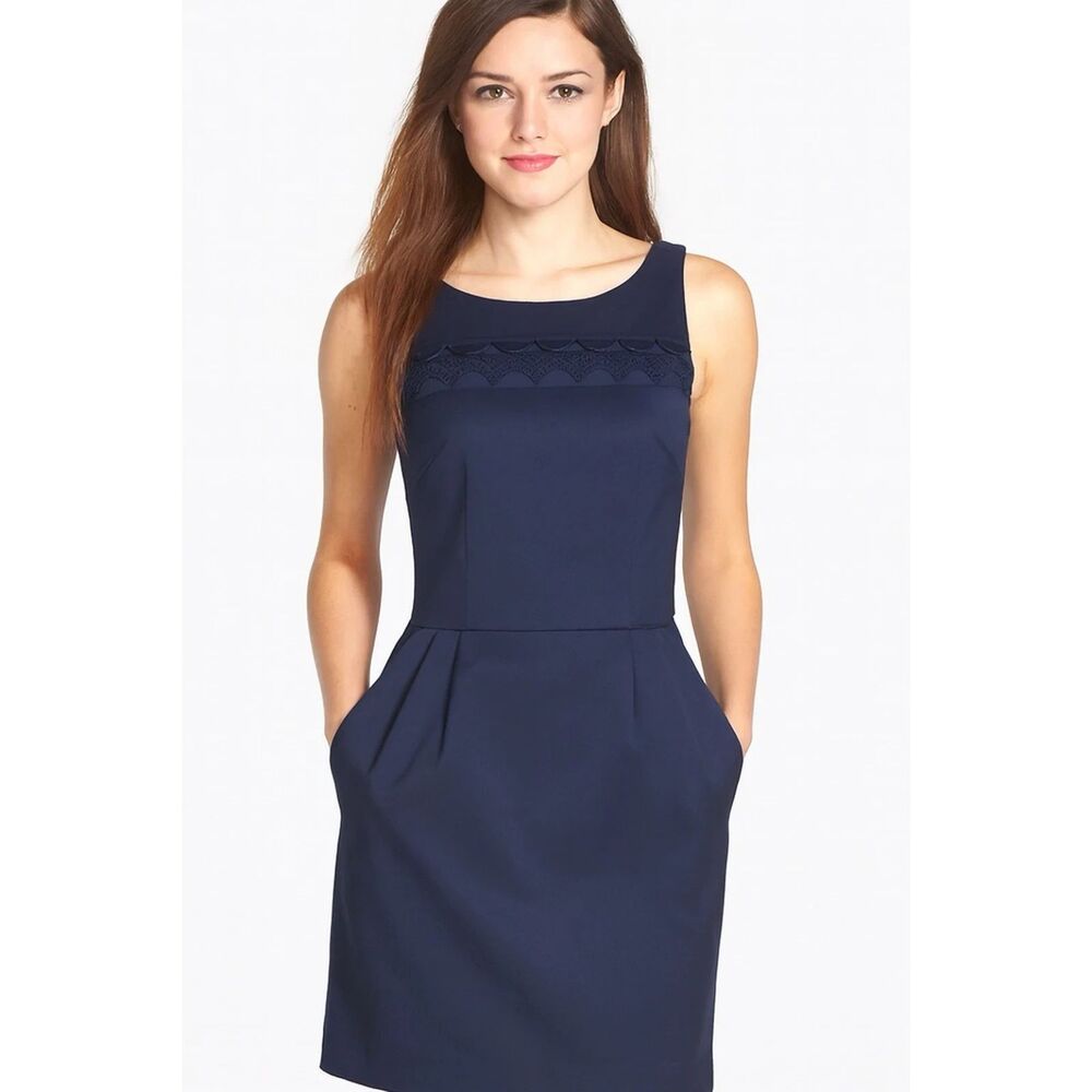 Club Monaco Dress Womens 10 Fit Flare Pockets Sleeveless Ruffle feminine office